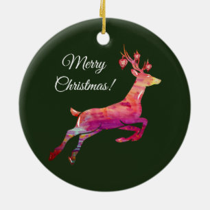 Merry Christmas Reindeer Ceramic Tree Decoration