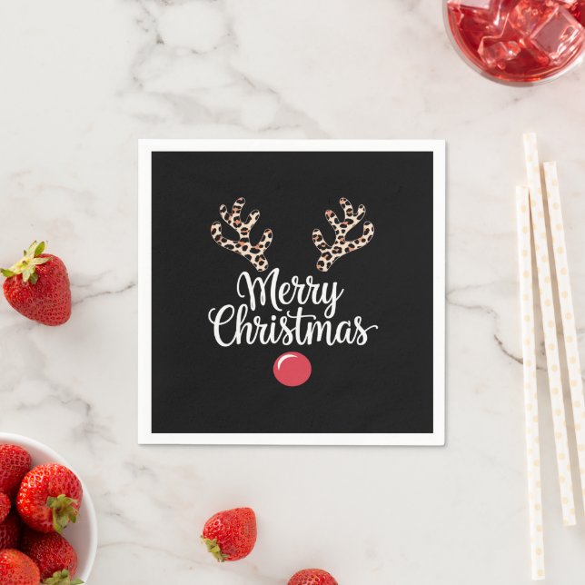 Merry Christmas Reindeer Christmas Family Gift Napkin (Insitu)