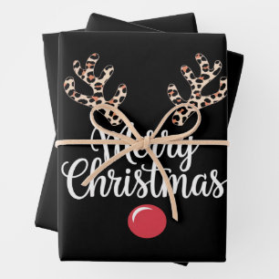 Merry Christmas Reindeer Christmas Family Gift Wrapping Paper Sheet