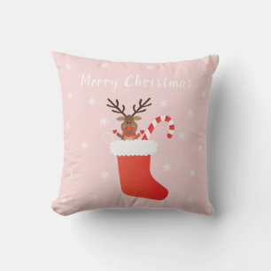 Merry Christmas Reindeer Christmas Stocking Red Cushion