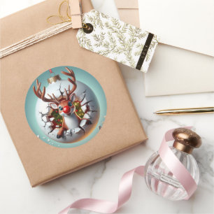 Merry Christmas Reindeer Classic Round Sticker