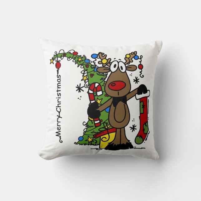 Merry Christmas Reindeer Cushion (Front)
