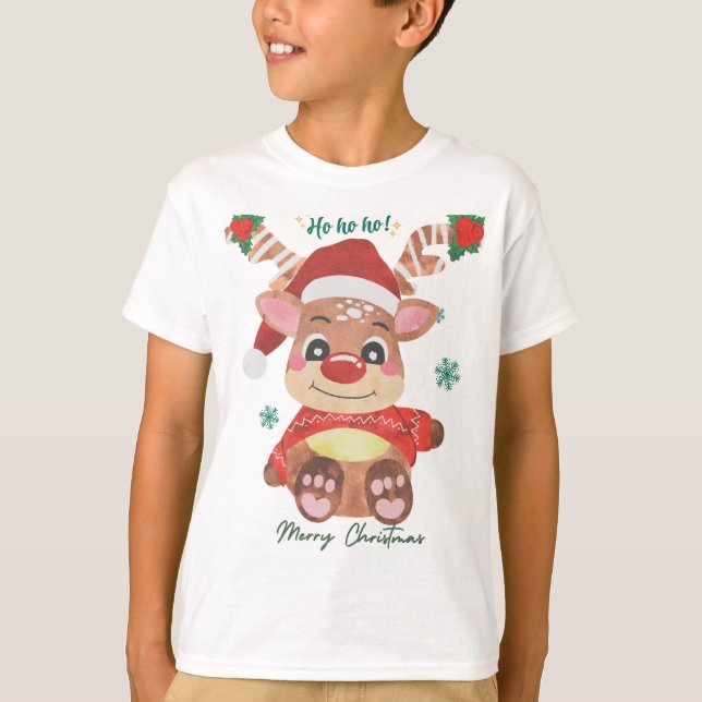Merry Christmas Reindeer - Festive & Fun! T-Shirt (Front)