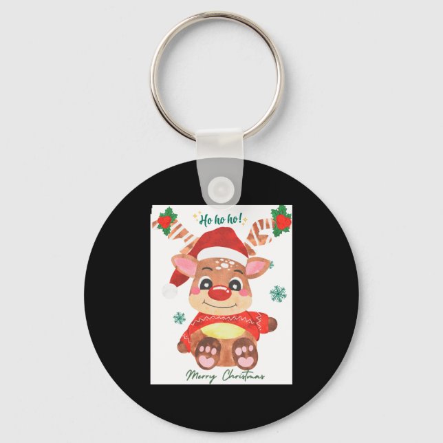 Merry Christmas Reindeer Festive Fun Toddler  Key Ring (Front)