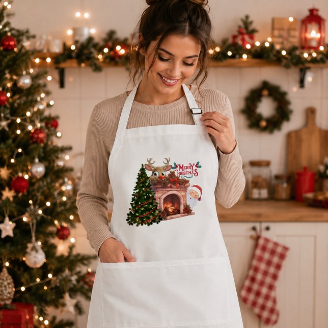Merry Christmas Reindeer Fireplace Apron (Creator Uploaded)
