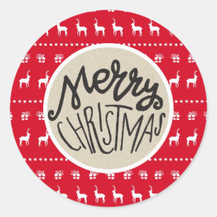 Merry Christmas Reindeer Gift Kraft Rustic Holiday Classic Round Sticker