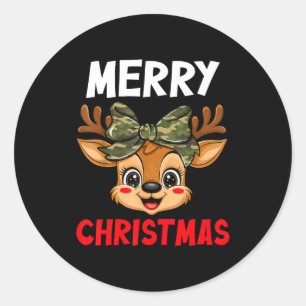 Merry Christmas Reindeer Girls Kids Camo Bow Pajam Classic Round Sticker