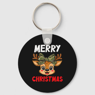 Merry Christmas Reindeer Girls Kids Camo Bow Pajam Key Ring
