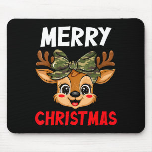 Merry Christmas Reindeer Girls Kids Camo Bow Pajam Mouse Pad