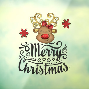 Merry Christmas reindeer glitter red nose