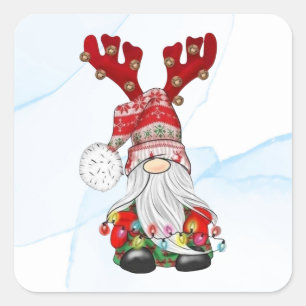 Merry Christmas Reindeer Gnome Square Sticker