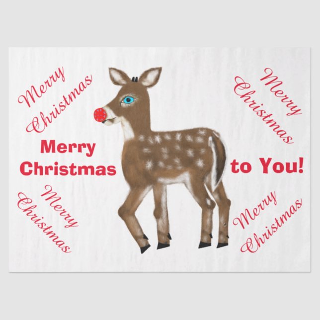 Merry Christmas Reindeer Greeting Tissue Paper (Front)
