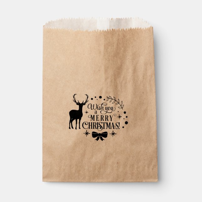 MERRY CHRISTMAS Reindeer Holiday Favour Treat Bags (Front)