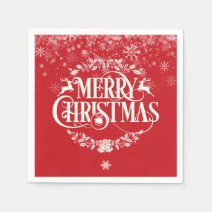 Merry Christmas Reindeer Holly Winter Snowflakes Napkin