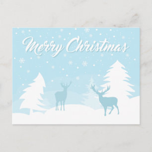 Merry Christmas Reindeer in a Snowy Forest Holiday Postcard