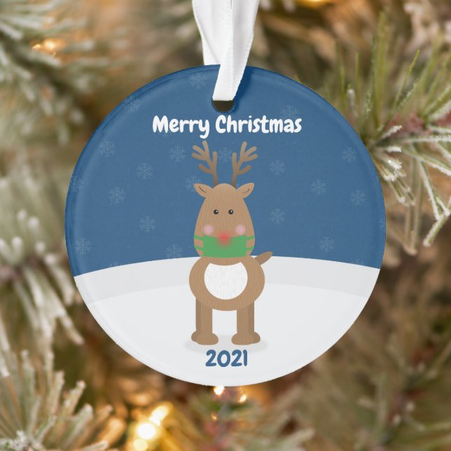 Merry Christmas Reindeer in Covid Face Mask Custom Ornament (Tree)