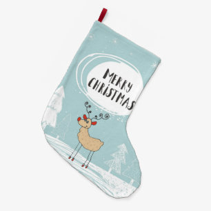 Merry Christmas Reindeer Large Christmas Stocking