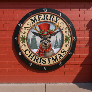 Merry Christmas Reindeer Large Clock