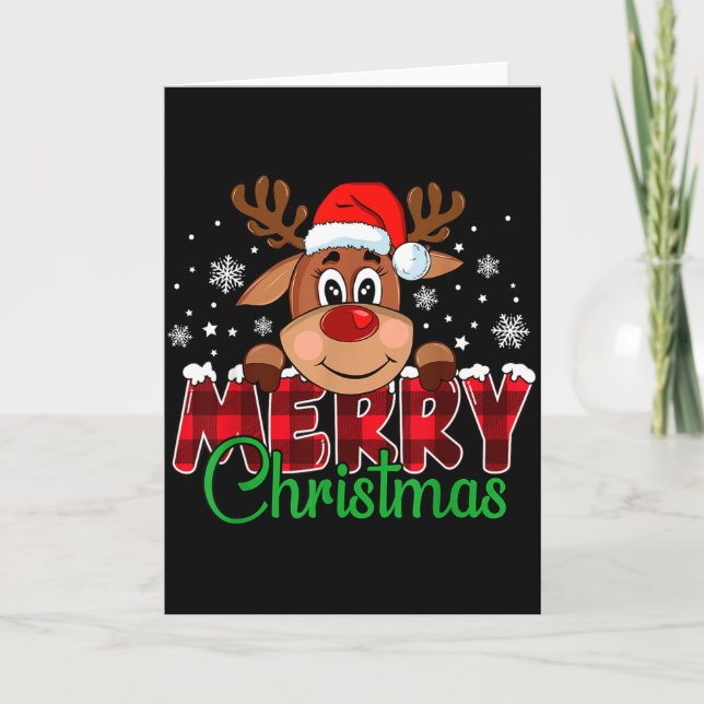 Merry Christmas Reindeer Men Women Family Matching Card (Front)