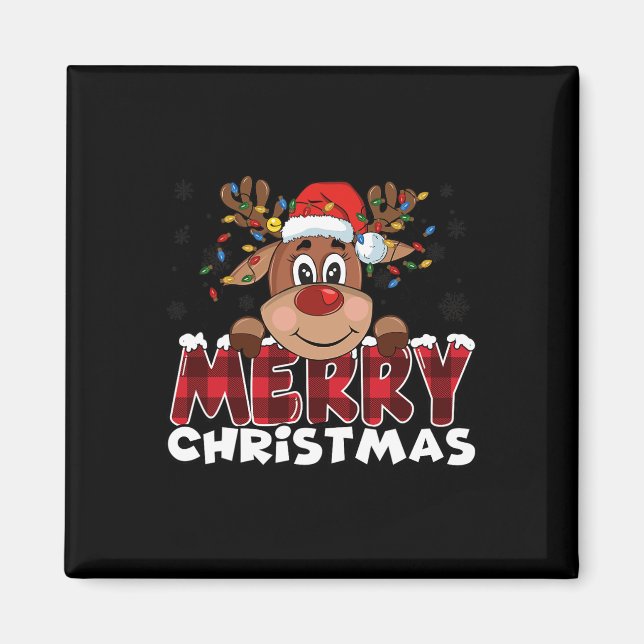 Merry Christmas Reindeer Men Women Family Matching Magnet (Front)