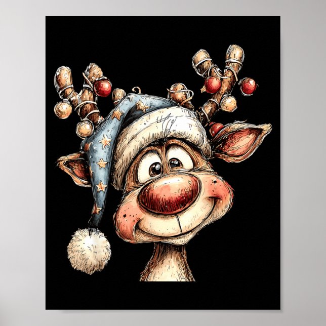 Merry Christmas Reindeer Men Women Family Matching Poster (Front)