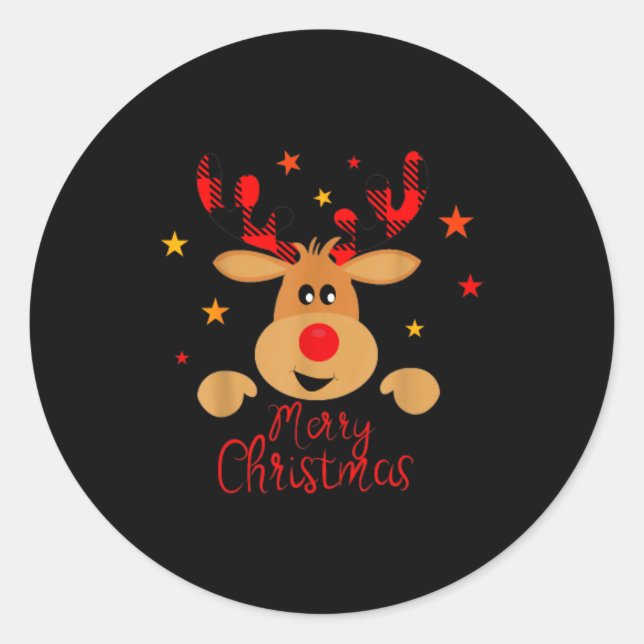 Merry Christmas Reindeer Men Women Kids Matching R Classic Round Sticker (Front)