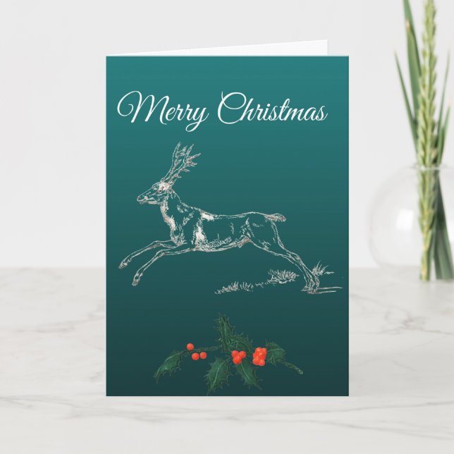 Merry Christmas Reindeer & Mistletoe Card (Front)