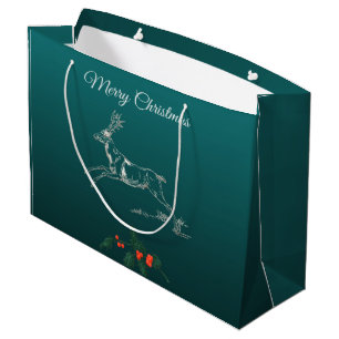 Merry Christmas Reindeer & Mistletoe  Large Gift Bag
