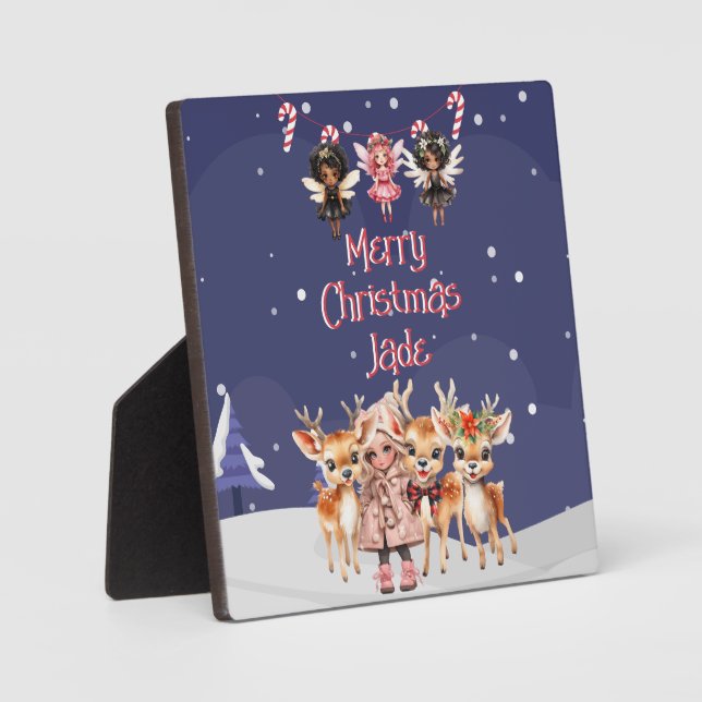 Merry Christmas Reindeer Peppermint Fairy w/ Name Plaque (Front)