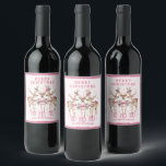 Merry Christmas Reindeer Personalised Name Wine Label<br><div class="desc">Merry Christmas Reindeer Personalised Name Festive Party Personalised Name Wine Labels Stickers features festive reindeer with pink bows and floral accents with the text "Merry Christmas" in modern pink calligraphy script typography with your personalised name. Perfect personalised gift for Christmas and the holidays for family and friends. Designed by ©2024...</div>