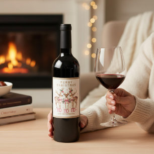 Merry Christmas Reindeer Personalised Name Wine Label