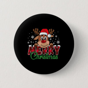 Merry Christmas Reindeer Plaid Xmas Family  6 Cm Round Badge