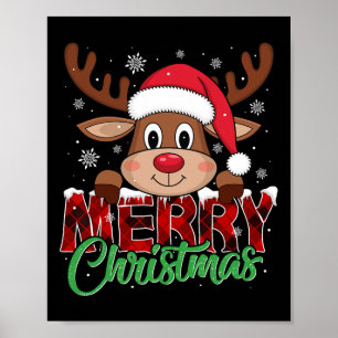 Merry Christmas Reindeer Plaid Xmas Family Poster
