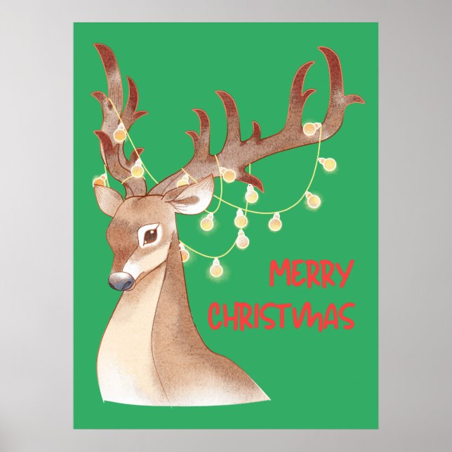 Merry Christmas Reindeer Poster (Front)