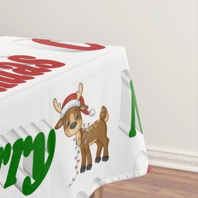 Merry Christmas Reindeer red green typography  Tablecloth (In Situ)