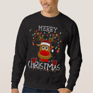 Merry Christmas Reindeer Red Plaid Matching Pajama Sweatshirt