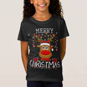 Merry Christmas Reindeer Red Plaid Matching Pajama T-Shirt