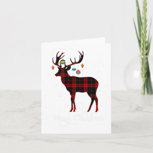 Merry Christmas Reindeer Red Plaid Snowflake Famil Card