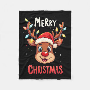 Merry Christmas Reindeer Red Santa Xmas Family Men Fleece Blanket