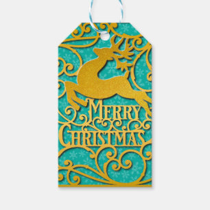 Merry Christmas Reindeer Silhouettes Snowflake Gift Tags