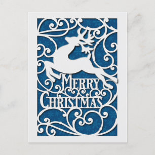 Merry Christmas Reindeer Silhouettes Snowflake Postcard