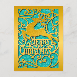 Merry Christmas Reindeer Silhouettes Snowflake Postcard