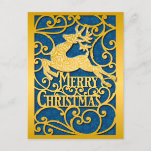 Merry Christmas Reindeer Silhouettes Snowflake Postcard