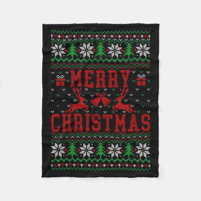 Merry Christmas Reindeer Snowflake Ugly Christmas  Fleece Blanket (Front)