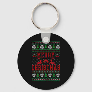 Merry Christmas Reindeer Snowflake Ugly Christmas  Key Ring