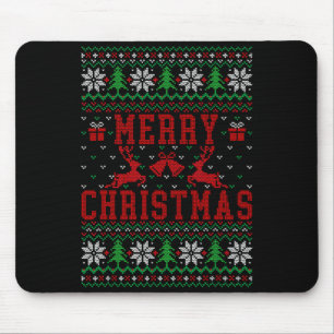 Merry Christmas Reindeer Snowflake Ugly Christmas Mouse Pad