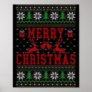 Merry Christmas Reindeer Snowflake Ugly Christmas  Poster