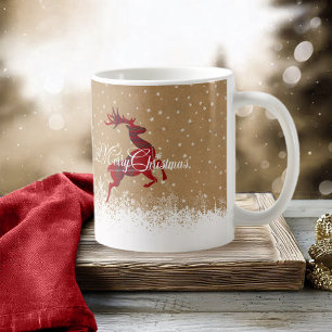 Merry Christmas Reindeer Tartan Red/Kraft ID590 Coffee Mug