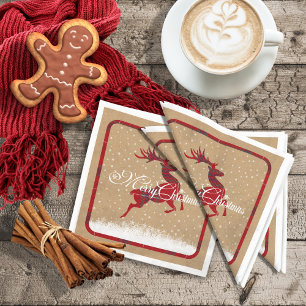 Merry Christmas Reindeer Tartan Red/Kraft ID590 Napkin
