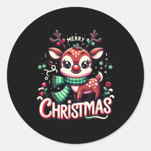 Merry Christmas Reindeer Tree Lights Xmas Family M Classic Round Sticker